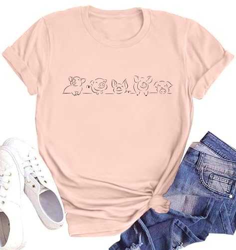 hohololo Pig Shirts for Women Berkshire Pig Tshirt Funny Animal Floral Graphic Tees for Pig Lovers Farm Tops