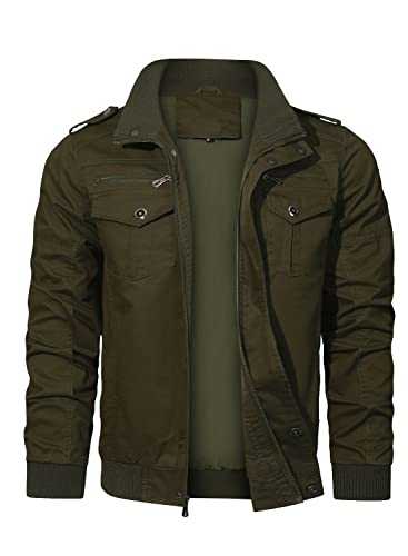 HOOD CREW Men’s Multi Pockets Casual Outwear Military Bomber Jacket stand-up collar Cargo Jacket