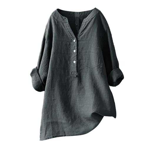 Oversized T Shirts for Women UK Cotton Linen Shirts Casual Solid Color Long Sleeve Tops Plus Size Elegant Tunic Tops Clearance Autumn Blouse Outlet