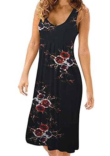 EFOFEI Lady Cool Plus Size Dress Beach Holiday Dress Daily Home Casual Dress Black Flower S