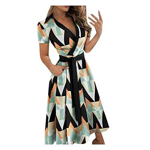 SDERG Maxi Dresses for Women UK, Evening Dresses for Women UK V Neck Evening Outing Beach Dress Womens Fashion Print V-neck Lacing Slim Body Wrap Hips Long Dress Sale Clearance