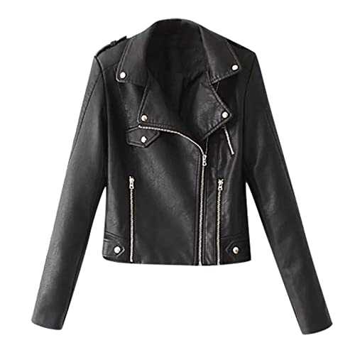 Ladies Leather Jacket Leather Biker Jacket Women Zipper Motorcycle Jacket Womens Cardigan Long Sleeve Winter Coat Faux Leather Jacket Outwear