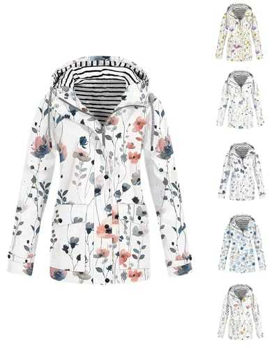 Mrat Women's Waterproof Jackets Lightweight Windproof Coat with Hooded Ladies Outdoors Packable Functional Raincoat Active Sportswear Jackets Floral Print Jackets Sun Protection Hiking Climbing Sale