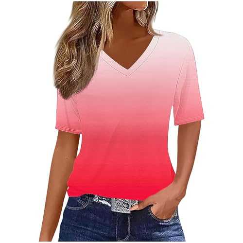 Womens Tops Summer T-Shirts Short Sleeve Casual Lightweight Comfort Shirts V Neck Elegant Workout Dressy Tunic Blouse Vintage Loose Going Out T-Shirt Blouse Streetwear