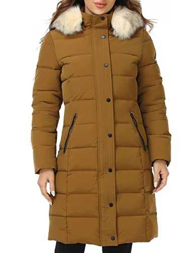 PUREMSX Women's Winter Parka Vegan Down Thickened Jacket Overcoat with Fur Hood