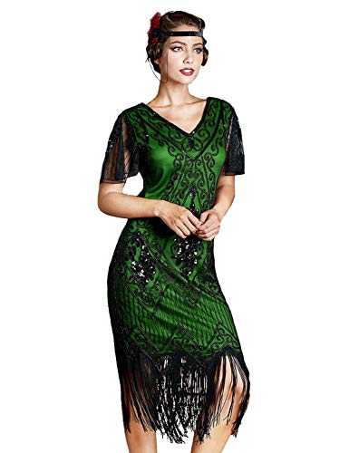 kayamiya Women's Flapper Dresses 1920s Sequins Art Deco Gatsby Cocktail Dress with Sleeve