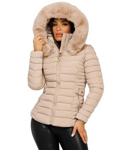 Lexi Fashion Women Luxe Quilted Fluffy Faux Fur Trim Hooded Belted Padded Puffer Coat