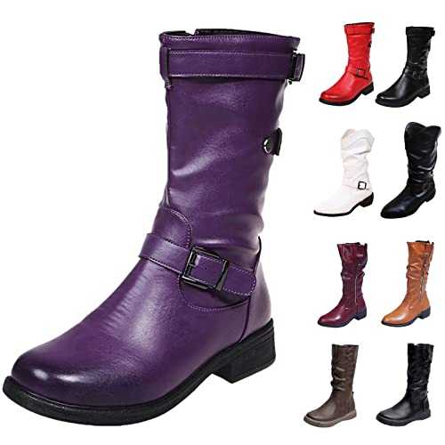 Women's Mid-Tube Snow Boots Cowboy Work Boots Retro Zipper Square Heel Solid Color Walking Boots Slippers Round Toe Shoes Riding Boots