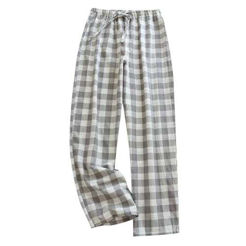 NQyIOS Mens Home Clothes Home Pants Washable Pajamas Pants Pure Thin Japanese Plaid Home Pants in Spring and Autumn and Summer Loose Home Plus Size Sports Sweatpants Gym Trousers UK