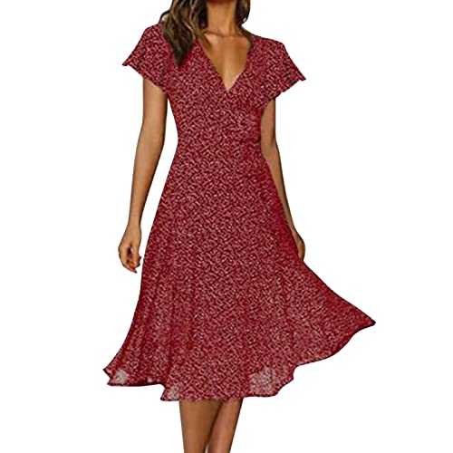 Skang for women UK Women's Short Sleeved V Neck Sexy Floral Polka Dot Printed Dress empire waist dress summer