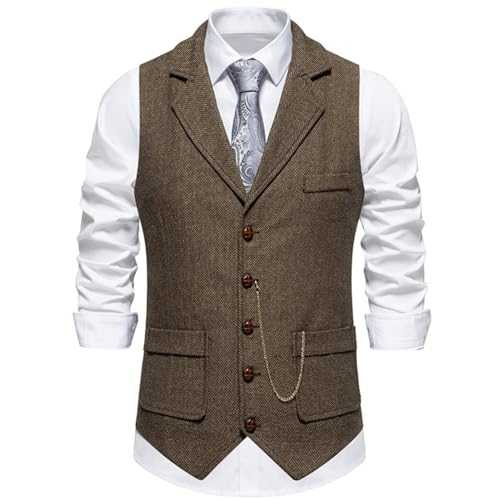 maxToonrain Classic Mens Tweed Suit Vest Casual Sleeveless Jacket Herringbone Waistcoat for Tuxedos