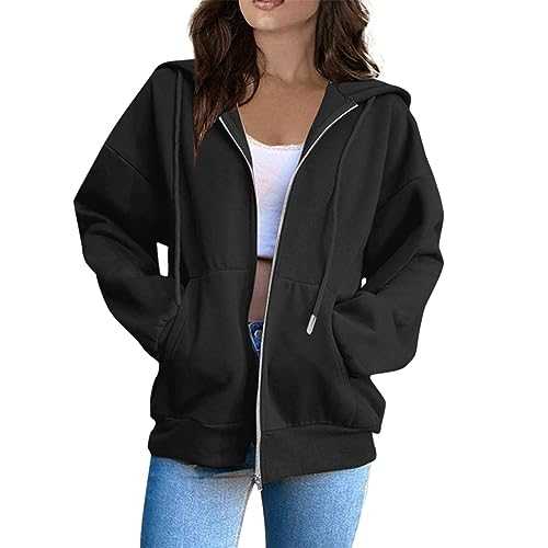 Hoodies for Women Uk, Women's Long Sleeve Sweatshirts Soft Comfortable Casual Hooded Jackets with Pockets Oversized Zip Up Hoodies