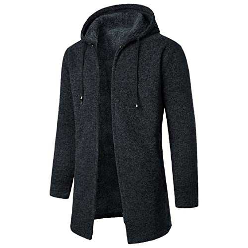 HAOLEI Mens Coats and Jackets Winter Sale Clearance,Trench Coat Men with Hood Mid Length Thick Wool Overcoat Regular Fit Cardigan Sweater Coat Peacoat Business Casual Duffle Coats Size 10-20