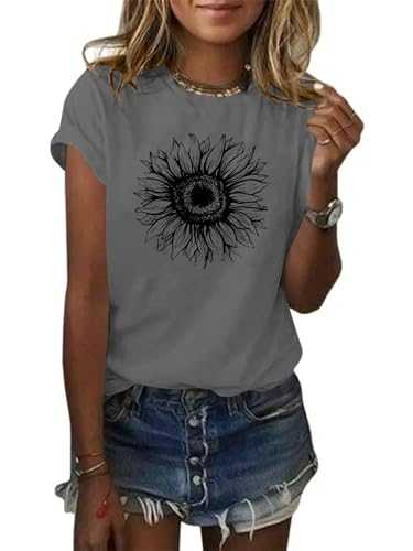 Cicy Bell Women's T Shirts Short Sleeve Tees Sunflower Graphic Loose Summer Tops