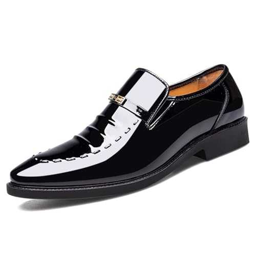LMUIPMAA Men's Patent Leather Slip On Dress Shoes Formal Business Oxford Pointed Toe Loafers for Men