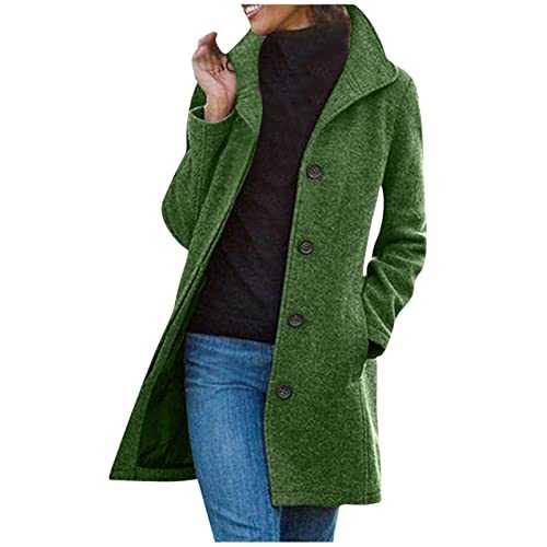 AMhomely Jacket Coats for Women Sale Solid Color Pocket Woollen Coat Recreational Long Sleeve Tops Overcoats Cardigans Fall Clothes Outfits Fashion Parka Outerwear UK
