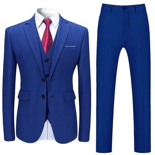 Mens Suits 3 Piece Slim Fit, Mens Wedding Suits Classic Fit Wedding Formal Jacket & Vest & Pants Slim Fit Single Breasted One Button Tuxedo Suit Blazer Waistcoat Trousers Set Men'S Blazers