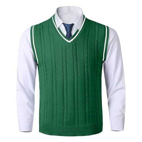 Men's Sweater Vest,V Neck Sleeveless Jumpers Vest,Cable Knitted Wool Sweater Tank Tops,Slipover Gilet,Slim Fit Pullover Waistcoat,Casual Knitwear for Men UK Autumn Winter