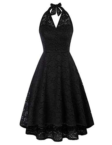 Belle Poque Women Lace Halter Dress 50s Vintage A-Line V-Neck High-Low Evening Dress