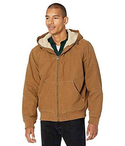 Levi's Men's Washed Cotton Workwear Sherpa Hoody Bomber Denim Jacket