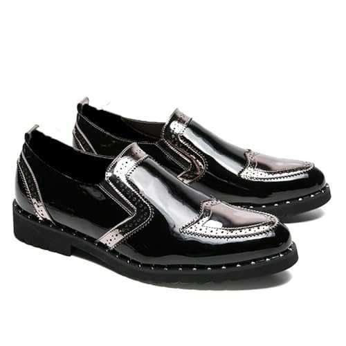 LMUIPMAA Men's Patent Leather Slip-On Dress Loafers Casual Non-Slip Flat Mocassins Formal Wedding Business Leather Shoes
