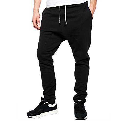 Sufiah Mens Gym Sweatpants Drop Crotch Design Jogging Tracksuit Bottom Drawstring Waist Trousers