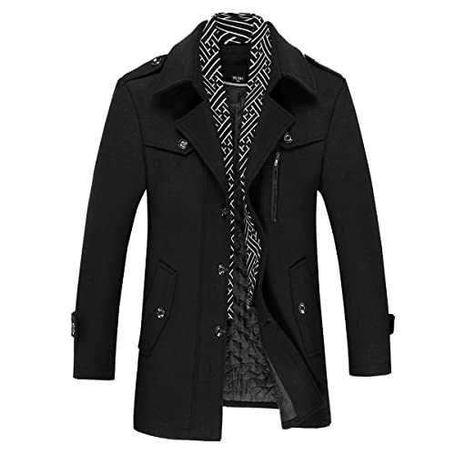 YOUTHUP Men's Winter Wool Coat Padded Thick Peacoat Casual Warm Trench Coats