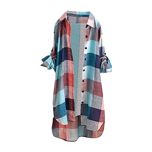Generic Women's Checkered Shirt, Long Sleeve, V-Neck, Loose Fit, Size L, Black, Blue, Red