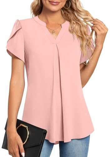 Anyhold Womens Blouses Fashion 2024 Long Sleeve V Neck Loose Casual Shirts Chiffon Tops with Smocked Cuffs