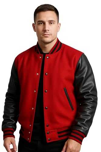 Fashion_First Unisex Varsity College Jacket - Bomber Baseball Jacket - American Style Letterman Wool + Faux Leather Jacket
