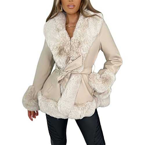 Women Winter Faux Leather Jacket Coat Short Parka Coat with Fur Collar Outwear Overcoat