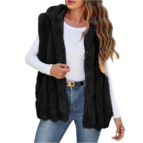 Faux Fur Gilets Women UK Sale Clearance Fluffy Shaggy Vest Sleeveless Furry Waistcoats Winter Warm Bodywarmer Fleece Teddy Vests Fuzzy Coats Open Front Thicken Gilet Thermal Body Warmer Jacket
