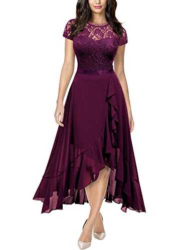 MIUSOL Women's Elegant Floral Lace Ruffle Evening Formal Wedding Guest Party Maxi Dress