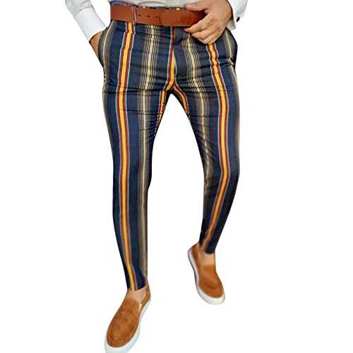 Chino Trousers Men's Slim Fit Casual Trousers with Pockets Fashion Casual Pinstripe Striped Breathable Outdoor Trousers Stretch Lightweight Business Suit Trousers Party Trousers