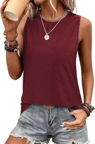 iChunhua Flowy Crew Neck Eyelet Embroidery Vest Tops Women UK Ladies Sleeveless Sommer Tops