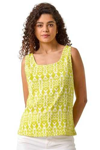 Roman Originals Ikat Print Textured Vest Top for Women UK - Ladies Everyday Holiday Spring Summer Square Neckline Comfy Soft Evening Vacation Work Party
