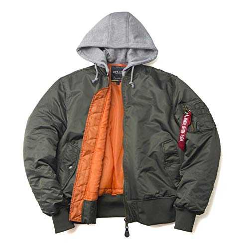 FHKGCD Winter Bomber Flight Jacket With Hood Streetwear Clothes Mens Clothing Hip Hop Baseball Coats,Green,L