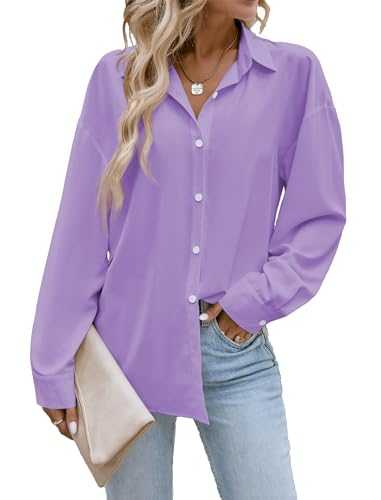 Button Down Shirts for Women Long Sleeve Collared Blouse Business Casual Tops