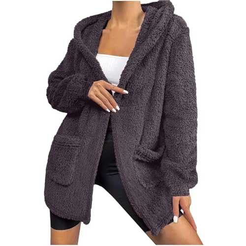 Zeiayuas Fluffy Hoodie Womens Winter Warm Jacket Sherpa Fleece Caot Fuzzy Teddy Bear Coats Long Sleeve Tops Ladies Soft Warm Outerwear Lounge Wear Thick Plush Hooded Outerwear with Pockets