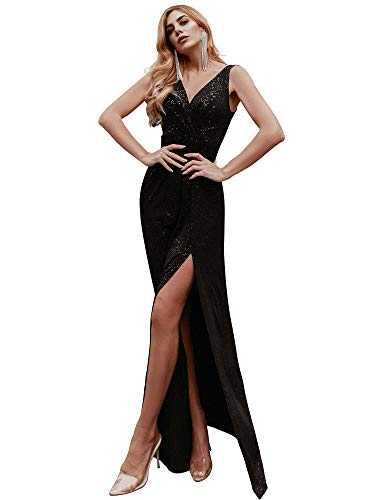Ever-Pretty Women's Sleeveless V Neck Empire Waist Side Split Glitter Long Evening Dresses 07505