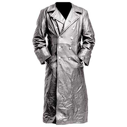 HUYTERTDR Mens Faux Leather Trench Coat Plus Size Lapel Collar Long Steampunk Overcoat Vintage Double Breasted Autumn Winter Motorcycle Jacket Gothic Outerwear