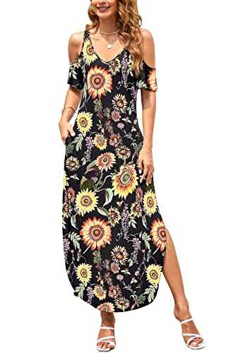 HUSKARY Womens 3/4 Long Sleeve Flaral Dress Casual Homcoming Work Swing Dresses