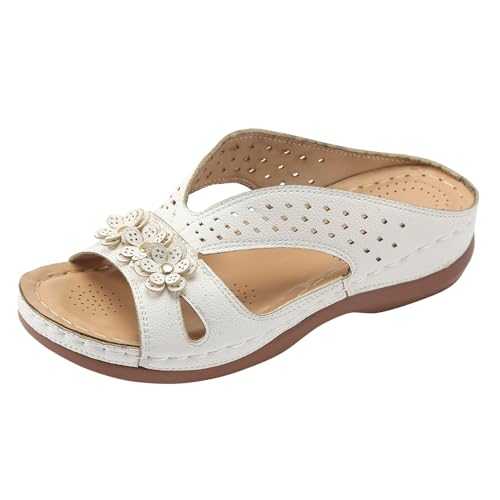 WILLBEST Womens Sandals Wedge Mid Heels Sparkly Summer Shoes Ladies Cross Over Strappy Touch-Fasten Bridal Dress Shoes Memory Foam Insole Casual Flip Flops Slides