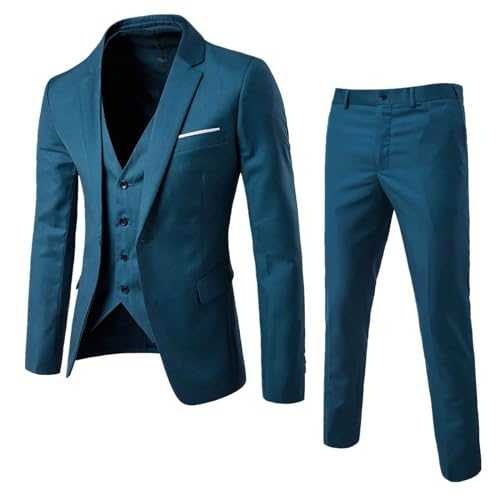 Men's Navy Blue 3-Piece Slim fit Suit, Men's Teal Formal Wedding Suit, Tailored Blue Dress Suit for Men, Men's Elegant Business Suit Set, Men's Classic Groom Suit, Men's Prom Suit with Waistcoat