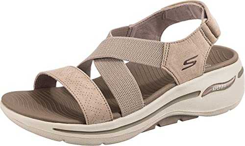 Women's Go Walk Arch Fit Flat Sandal, Taupe Textile, 6 UK