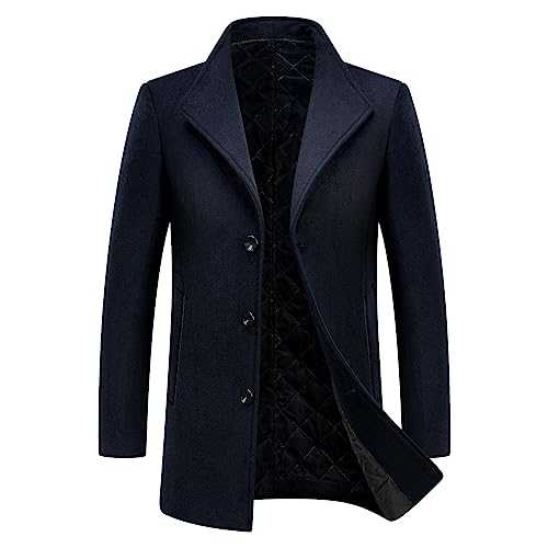 KUDORO Mens Wool Coat Trench Coat Winter Thick Long Padded Coats Jacket Peacoat Elegant Outwear