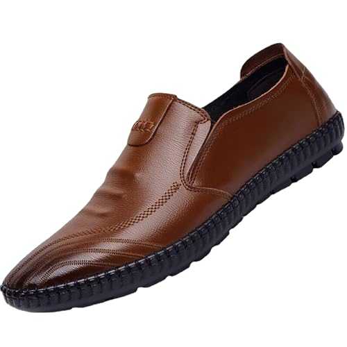 Moccasin Men's Comfort Flat Low Shoes Business Shoes Men's Leather Oxford Classic Wedding Men's Shoes Non-Slip Leather Shoes for Men Business Suit Shoes Patent Shoes Driving Shoes, brown, 10 UK