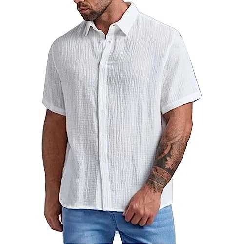 Cocila Mens Casual Shirts Pocket Solid Short Sleeve Turn Down Collar T Shirts