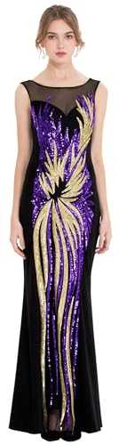 Angel-fashions Women's Splicing Evening Dress Gold Sequined