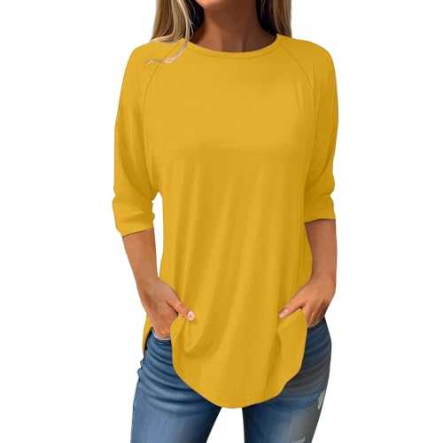 Qixiu Ladies T Shirts,T Shirts Women,Women's Cuffed Shoulder Top with Three Quarter Sleeves Women Athletic T Shirts,White top